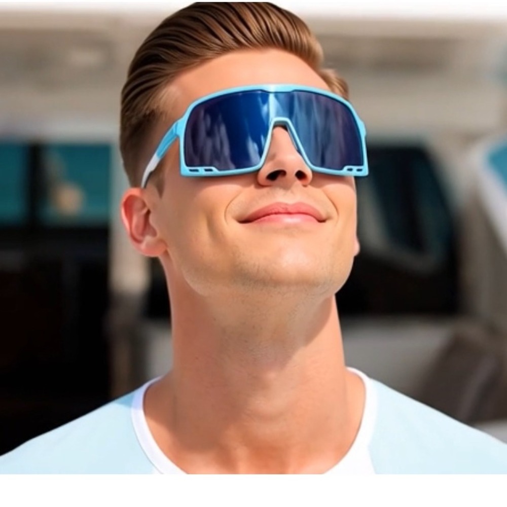 Oversized Sunglasses Blue Mirrored Lens Shield Visor Sport Cycling Sunny Beach